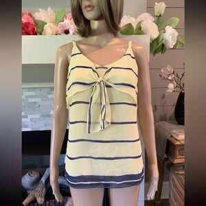 CABI Yellow Stripe Sheer Chiffon Sleeveless Tank Top Front Ties Sz S